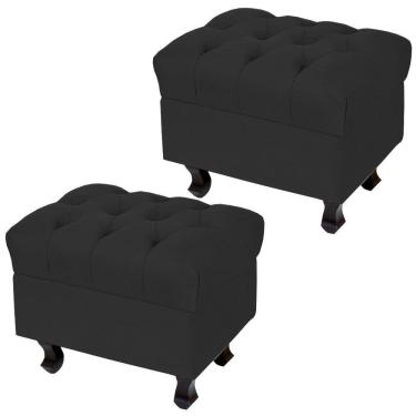 Imagem de Kit 02 Puffs París L02 Luis Xv Capitone Suede Preto Pés Madeira - Lyam Decor