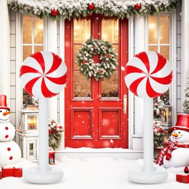 Imagem de Simgoing 2 peças de decorações infláveis de Natal ao ar livre, 10 m, decoração de coluna inflável de doces de Natal para inverno, Natal, gramado, jardim, decoração de casa