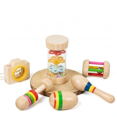 Imagem de Montessori Conjunto de 6 Brinquedos Musicais em Madeira, Chocalho e Instrumentos Sensoriais, Multicolorido, 4,7-9,8 cm, Desenvolvimento Motor, para Crianças Acima de 3 Anos
