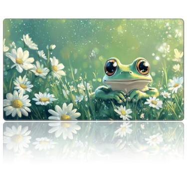 Imagem de DEGDFSGR for MTG Playmat 27.5" x 15.74" inches for TCG Playmats Non-Slip Rubber Base Commander Play Mat HD Cover for Magic Playmat Iorcana Trading Card Game, White Daisies and Cute Frog