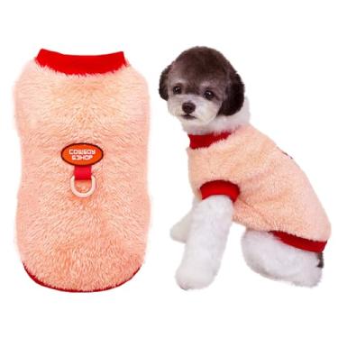 Imagem de Izefia Suéter de cachorro roupas roupas de lã de lã com alça de coleira inverno quente moletom macio pijama fofo padrão caubói colete suéter para cães pequenos gato médio laranja P