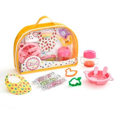 Imagem de Kit Papinha Acessorios para Boneca Bolsa Infantil Necessaire Massinha Modelar Fralda Talheres Copo suco Magico ED1 Brinquedos criança