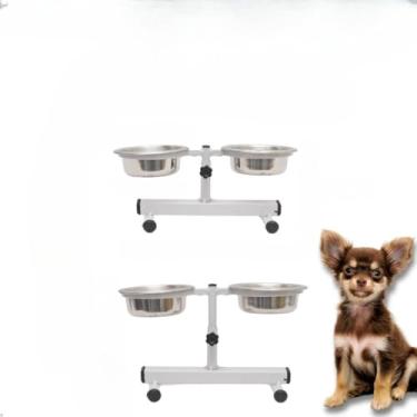Imagem de Comedouro Duplo Elevado Alto Ajustável Regulável pra Cachorro P, M, G e Mini Gatos/Filhotes(Mini Branco)
