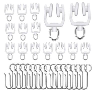 Imagem de Conjunto de 60 ganchos e rolos de cortina para montagem no teto, ganchos de aço inoxidável tipo S com rolos de trilho de plástico para movimento suave da cortina