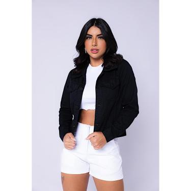 Imagem de Jaqueta Jeans Feminina Preto | Botão Coberto-Feminino