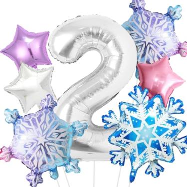 Imagem de 7 balões Frozen 2nd Birthday Girl 101,6 cm prata rosa inverno floco de neve país das maravilhas para decoração de festa de aniversário Frozen Winter Onederland Foil Helium Balloon Decor