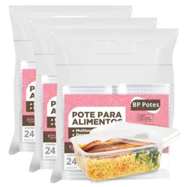 Imagem de Pote Descartável 500ml Retangular Freezer Microondas Marmita Fit Com Tampa (72 Unidades)