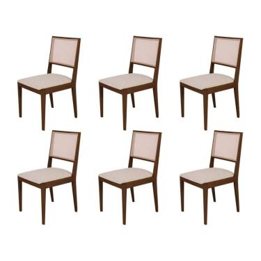 Imagem de Conjunto Com 6 Cadeiras De Jantar Suellen Em Madeira E Mdf Mel Linho Bege