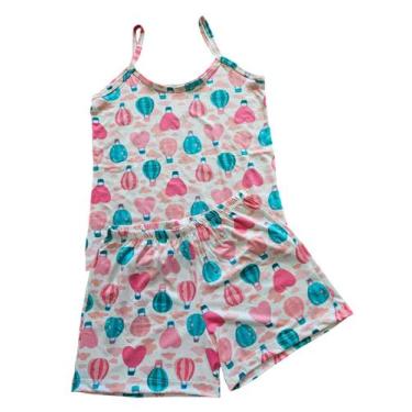 Imagem de Pijama Rosa Feminino Adulto em Suede Short Doll Alça Estampado - Genér