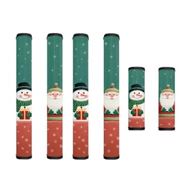 Imagem de Hwzdsyxl Capa de maçaneta de geladeira com estampa de boneco de neve de Papai Noel, 6 peças, protetor de pano para maçaneta de porta de forno de geladeira, decoração de inverno para forno, lava-louças