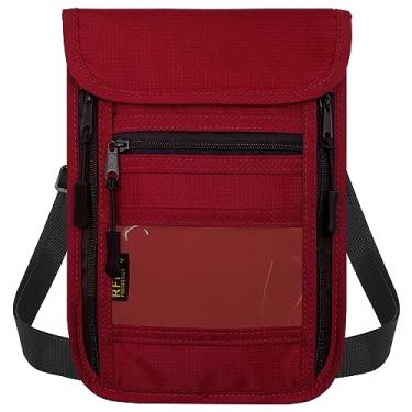Imagem de Carteira de pescoço de viagem com zíperes duplos, porta-passaporte com bloqueio de RFID e alça ajustável para homens e mulheres para guardar dinheiro, S10-Vermelho, S10-vermelho