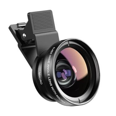 Imagem de Lente de câmera de telefone universal 2 em 1 macro de 0,45X + 15X para iPhone e Android – Acessórios de lente de celular de vidro óptico HD