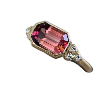 Imagem de Anéis de noivado de zircônia cúbica vermelha banhada a ouro branco, alianças de compromisso, festas noturnas, presentes de dia dos namorados, alianças de eternidade para mulheres, 7, Cobre, Sem pedra