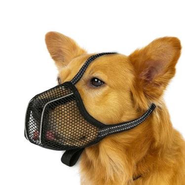 Imagem de Focinheira de malha reflexiva para cães - focinheira ajustável de 20 a 23,9 cm, focinheira macia e respirável permite respirar e beber para Schnauzer/Corgi