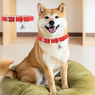Imagem de Coleira de cachorro com sino, coleira ajustável para cachorrinho pequeno médio grande G, vermelha