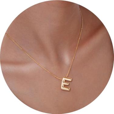 Imagem de Colar feminino com inicial de aço inoxidável banhado a ouro 18K, pingente de letra bolha de A a Z, joia personalizada do alfabeto fofo de A a Z, 18+2in, Aço inoxidável, Sem Pedra Preciosa