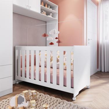 Imagem de Berço Infantil Simples Com Rodas, Colchão, Regulagem De Altura E Grade Mdf 133cm Branco
