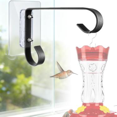 Imagem de Suporte para alimentador de pássaros: Alimentador de pássaros suspenso de metal de 15 cm - Alimentador de beija-flor de janela geométrica - para decoração externa - 4 peças