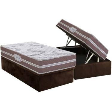 Imagem de Cama Box Baú Solteiro Kit Colchão Espuma D33 Long Live Suede Brown 88x188 Herval