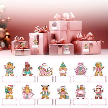 Imagem de Ctosree 120 peças de adesivos de Natal rosa com nome de pão de gengibre rosa etiquetas de presente de Natal pastel adesivos autoadesivos para caixa de presente de Natal, decoração de festa de sala de