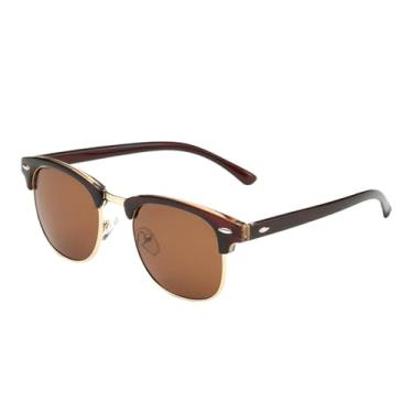 Imagem de Óculos de Sol Semi-Aro Masculino Feminino Meia Armação Clássico UV400, C09P Marrom DoubleTea