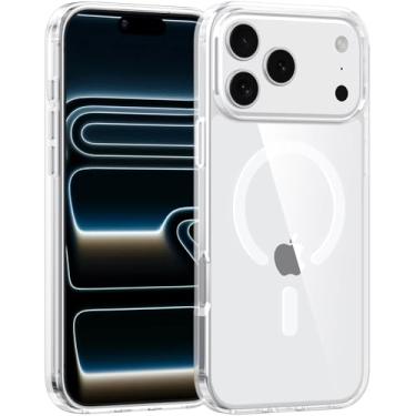Imagem de SaiMeun Capa magnética para iPhone 17 Pro Max, [compatível com MagSafe] [não amarela] [Proteção de nível militar] 2.0 Capa protetora transparente à prova de choque para iPhone 17 Pro Max-17.5 cm