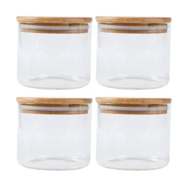 Imagem de Kit 4 Pote Hermético Com Tampa De Bambu 250 Ml Vidro