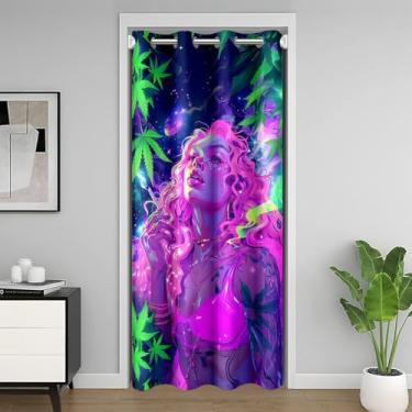 Imagem de Homewish Cortina de porta de maconha (1 painel), cortina de privacidade para porta de meninas, meninas, meninos, folhas de cannabis, cortinas de porta de armário, trippy hippie, quarto, cozinha