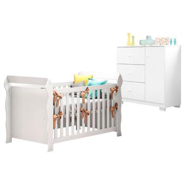 Imagem de Berço Americano Lara com Cômoda Infantil Duda Branco Brilho – Phoenix Baby