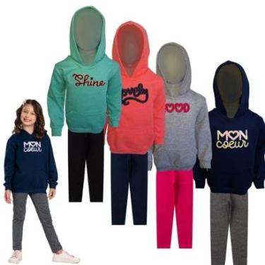 Imagem de Kit 4 Conjunto Moletom Infantil Feminino Blusa Calça Flanelado capuz Punhos Roupa menina inverno-Feminino