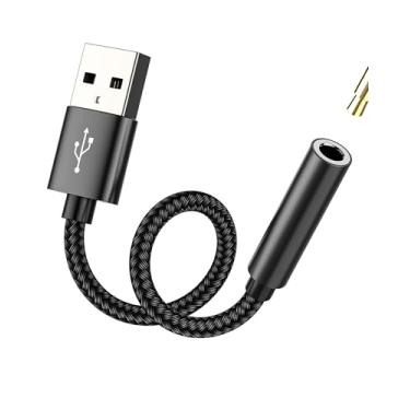 Imagem de USB macho para conector de fone de ouvido fêmea de 3,5 mm adaptador de som auxiliar externo USB-A cabo de áudio auxiliar de carro dongle música conversor estéreo microfone conector de fone de ouvido