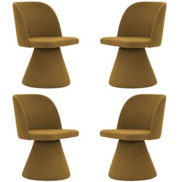 Imagem de Kit 04 Cadeiras de Jantar Base Fixa Liz Linho Mostarda - Nexta Casa