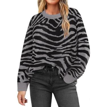 Imagem de Suéter CARCOS Plus Size com estampa de zebra cinza para mulheres 3GG 2