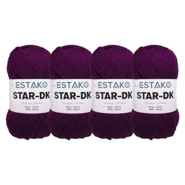Imagem de Estako Fio Star-DK - (pacote com 4 novelos) - 75% acrílico 25% lã - DK #3 macio e leve - (4 x 99 g) / (4 x 306 jardas) - fio de crochê e tricô (30609 - berinjela)