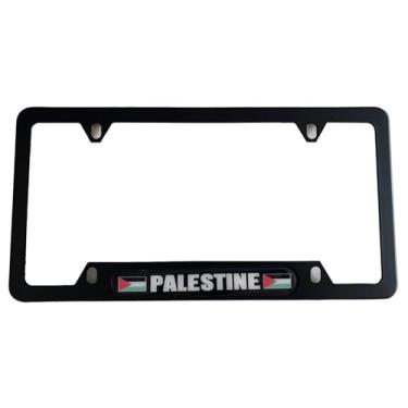 Imagem de AJSDFGSH 1 peça Capa de moldura de placa de carro de caminhão de aço inoxidável da bandeira da Palestina preta, SHFG24
