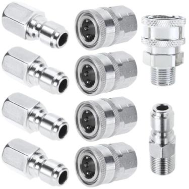 Imagem de LUMINFLY Conjunto de acessórios de conexão rápida 10 peças 1/4 polegada, adaptador de aço inoxidável, lavadora de pressão, padrão NPT, resistente à ferrugem, alta pressão 5000 psi