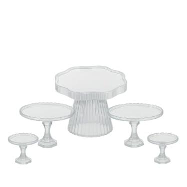 Imagem de Kit Boleira Festa E Bandeja, Kit com 1 Boleira Flor, 2 Media Cake, 2 Mini Cake para Festas, Aniversarios E Decoraçoes(CRISTAL)