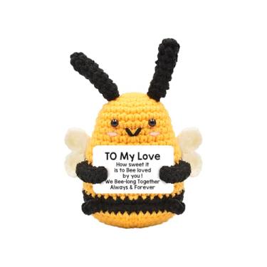 Imagem de Adorável abelha cravejada à mão – Acompanhante de apoio emocional positivo de 7,5 cm com cartão motivacional, decoração de mesa divertida para escritório/casa, presente para amigos/colegas