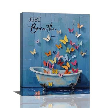 Imagem de Arte de parede de banheiro com borboleta, decoração de casa de banho, rústico, país, borboleta, pintura, impressões, imagens de arte, decoração emoldurada, para banheiro, presentes para mulheres
