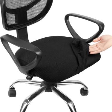 Imagem de Melaluxe Capa de cadeira de escritório jacquard elástica, lavável removível, capa de cadeira de mesa giratória, preta