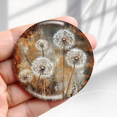 Imagem de Design de arte vintage de dente-de-leão com ímã de geladeira - adesivo redondo de geladeira de resina acrílica de 5,8 cm, presente de decoração retrô, tamanho perfeito para geladeira, armário ou