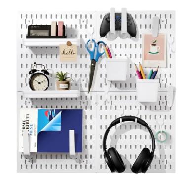 Imagem de Baspoom Organizador de parede branco pegboard – painéis skadis peg board para controle de mesa e parede – pegboard durável (branco, 55 x 55 cm)