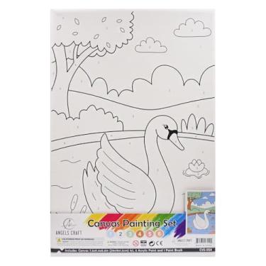 Imagem de Angels Craft Conjunto de telas Paint by Number - Lily Pond Swan | Kit completo para iniciantes | Inclui tela esticada de 19 x 29 cm, 6 tintas acrílicas e 1 pincel de artista