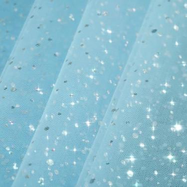 Imagem de HAVII 149,9 cm x 5 metros azul claro glitter tule rolos parafuso lantejoulas tule tecido de malha para saias tutu vestido costura DIY artesanato aniversário festa casamento decoração