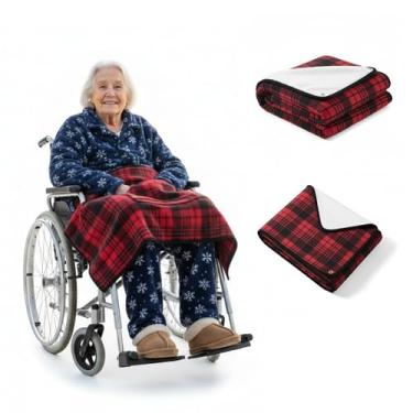 Imagem de IHEALTHCOMFORT Cobertor de colo para cadeira de rodas para idosos, 109 cm x 71 cm, forro de lã de ovelha, capa de colo e joelho macio, leve e quente com botões de pressão, conforto aconchegante para