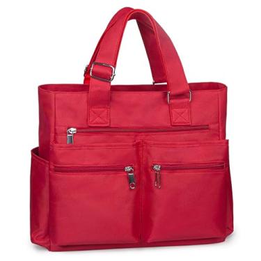 Imagem de VOLGANIK ROCK Bolsa de lona à prova d'água de nylon com vários bolsos, bolsa de ombro para laptop, bolsa de trabalho para professores, bolsa de mão para mulheres e homens, Vermelho, Large