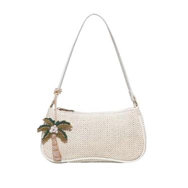 Imagem de Verdusa Bolsas de ombro femininas Boho Seashell com zíper alça única bolsas de palha bolsas axilas, Folha bege, one_size, Macio