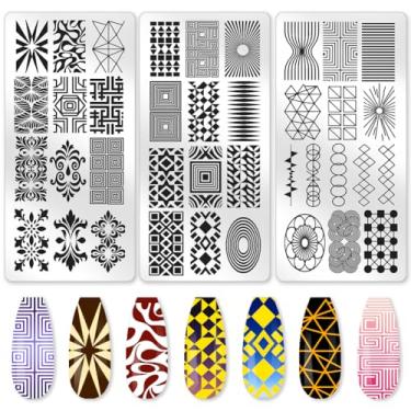 Imagem de Benikmake 3 peças de linha de arte modelo de carimbo de unha padrão abstrato placa de imagem de aço inoxidável DIY ferramentas reutilizáveis com raspador de carimbo para salão de manicure