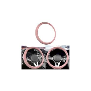 Imagem de Sandfren Capa de volante de carro, couro de seda gelada de 38 cm, protetor de volante de veículo macio e confortável, acessórios internos automotivos respiráveis, universal para SUV Sedan Truck (rosa)