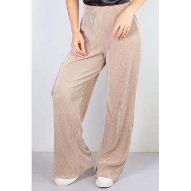 Imagem de Calça feminina pantalona plissada 51074 - Fluffy, Bege, P